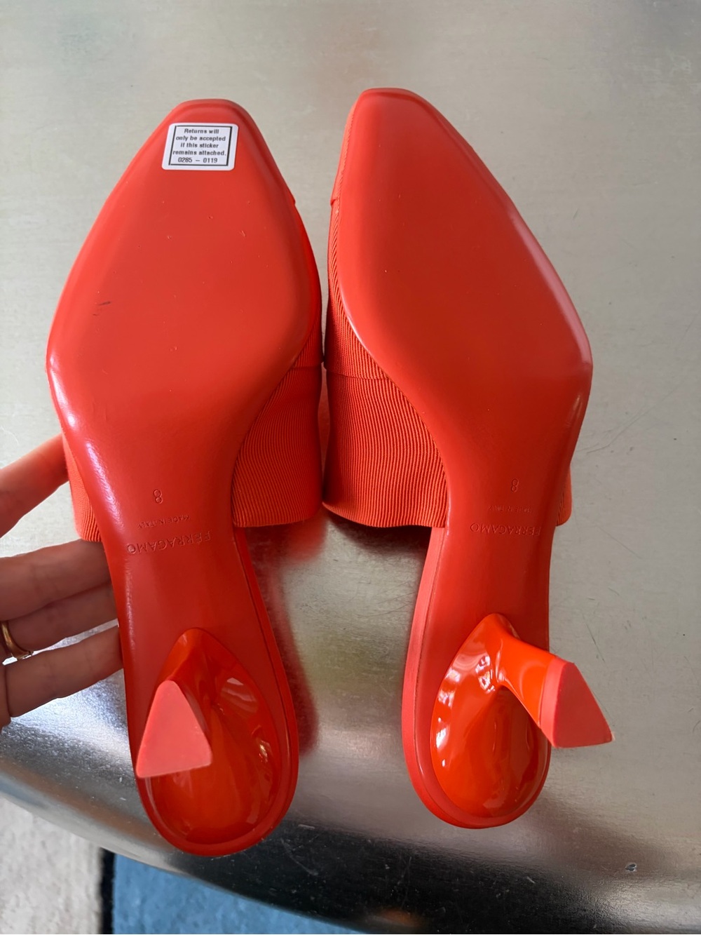Salvatore Ferragamo Red Pointed Slip-On Kitten Heel Mules - Picture 3 of 7
